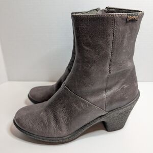 Camper Barbara Heeled Grey Leather Ankle Zip Boots Comfort 37 EU/6.5 US